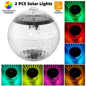 2PCS Solar Floating Pool Lights, IP65 Waterproof RGB Color Changing LED Lights, Solar Powered With Hanging Hole For Pond, Fountain, Garden, Patio Outdoor Decoration