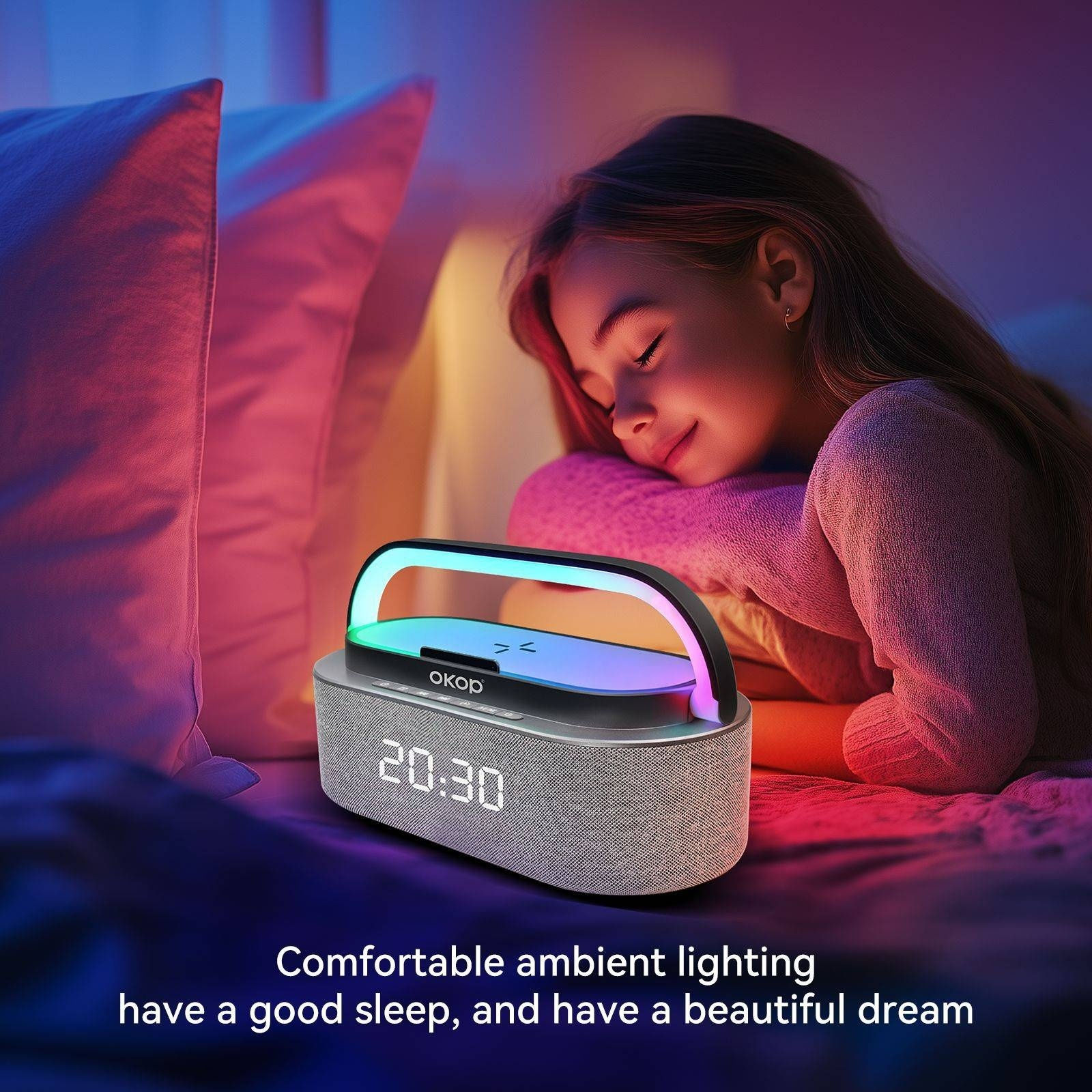 Bluetooth Speaker Alarm Clock with Wireless Charging – Black – product view 5
